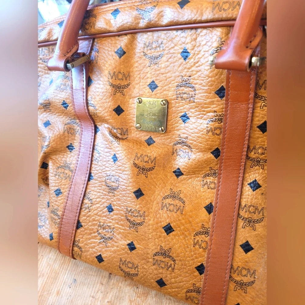 MCM Cognac Visetos Monogram Duffle Unisex Weekender Bag